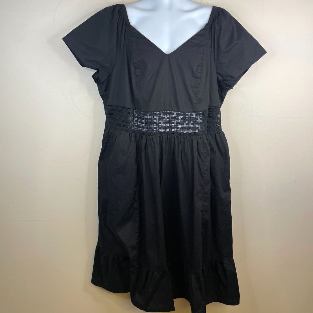 Torrid Womens Boho Midi Dress 3x Black Poplin Sheer Waist Back Tie Pockets NWT - Picture 2 of 16